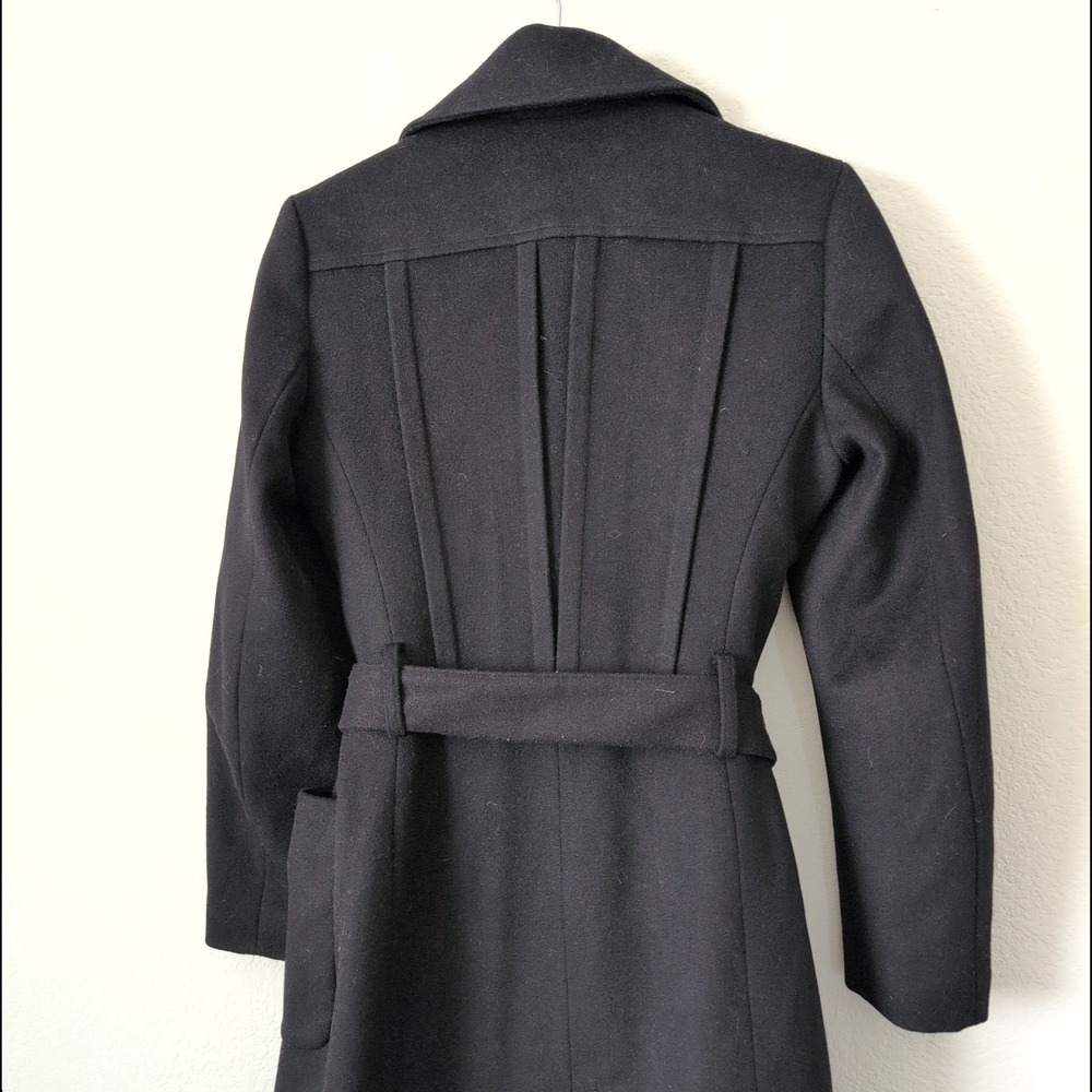 Reiss Black 100% Wool Wrap Coat Belt Long Trench Jacket Womens US 4 UK 8 Luxury - Picture 6 of 12